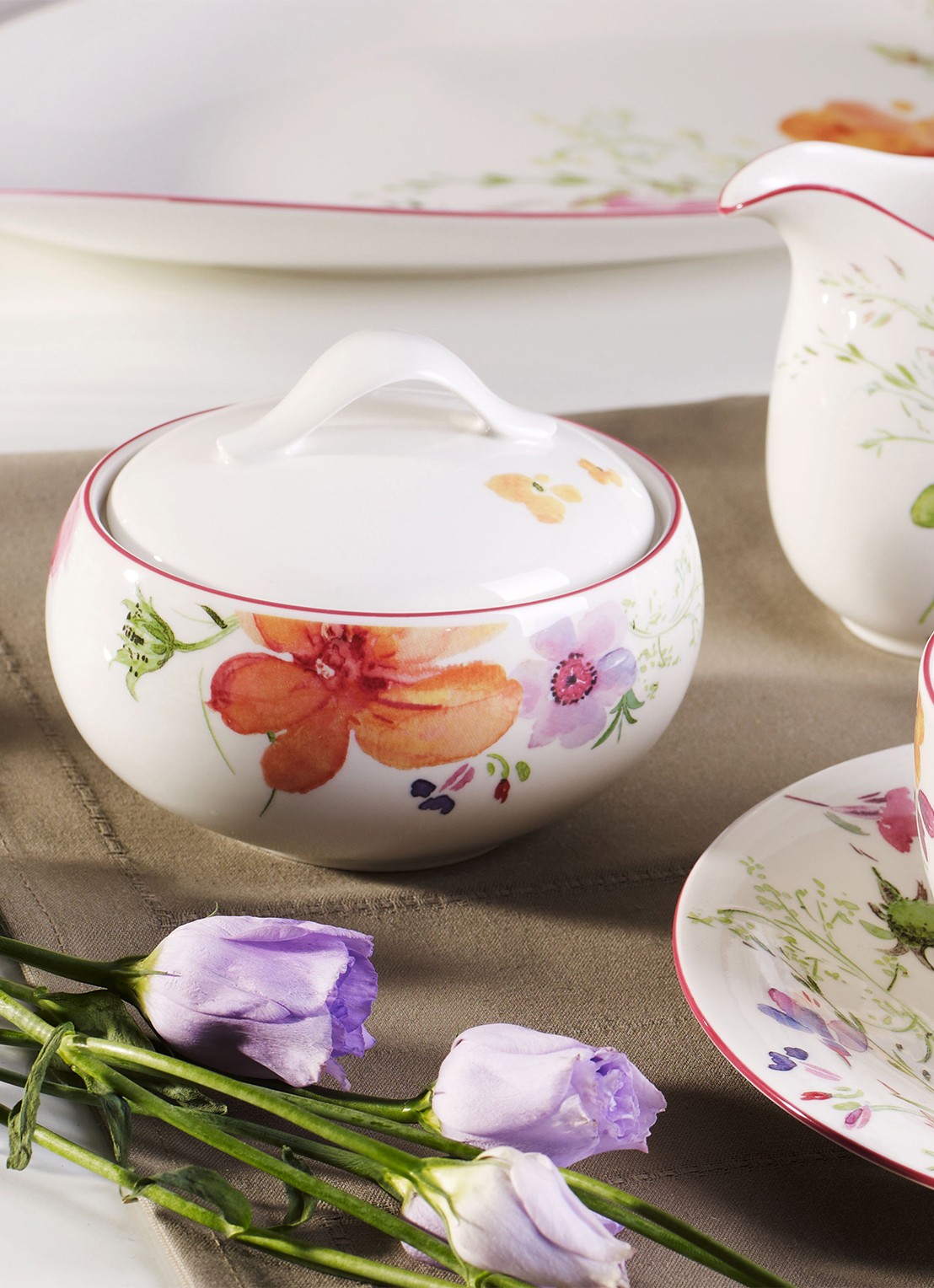 Villeroy & Boch Mariefleur suikerpot - voorkant 2 gebroken wit
