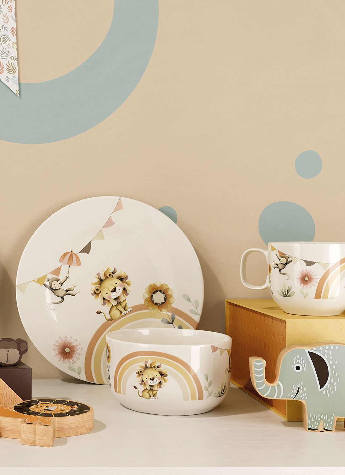 Villeroy & Boch Roar Like a Lion kinderserviesset 3-delig - voorkant 3 gebroken wit