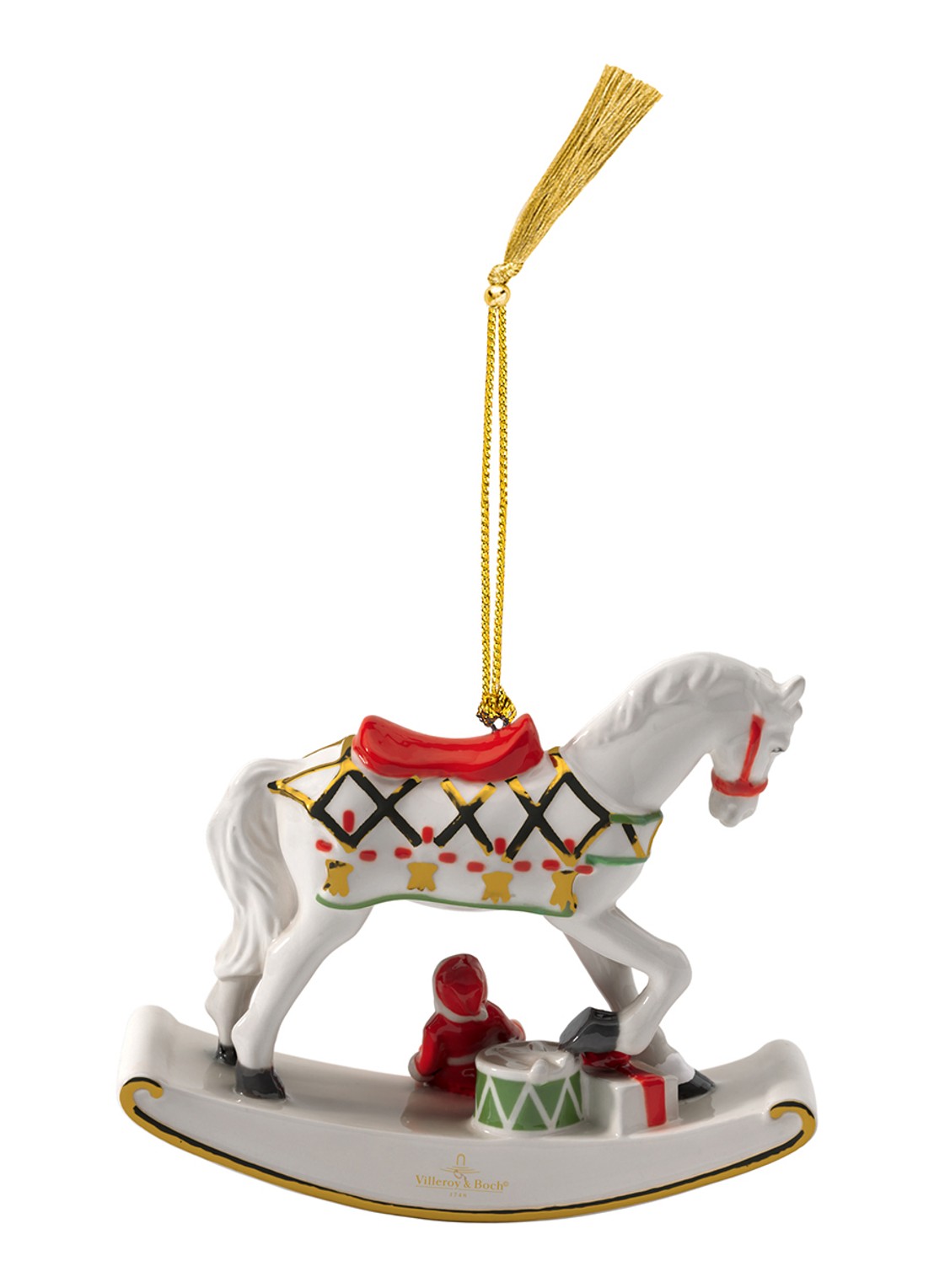 Villeroy & Boch Schommelpaard 2025 kersthanger 10,9 cm - voorkant 3 gebroken wit