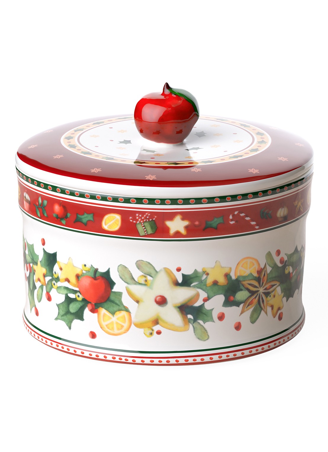 Villeroy & Boch Winter Bakery Delight Kerst snoeppot 13,5 cm - voorkant 2 steenrood