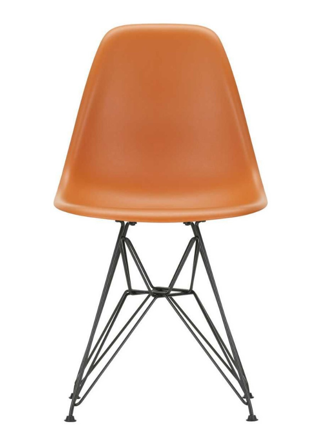 Vitra Eames DSR stoel met gepoedercoat onderstel - voorkant orange
