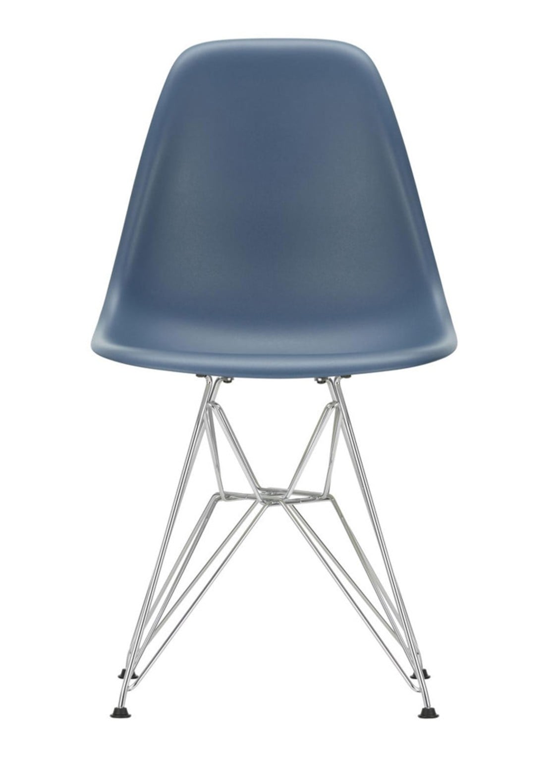 Vitra Eames DSR stoel met gepoedercoat onderstel - voorkant staalblauw