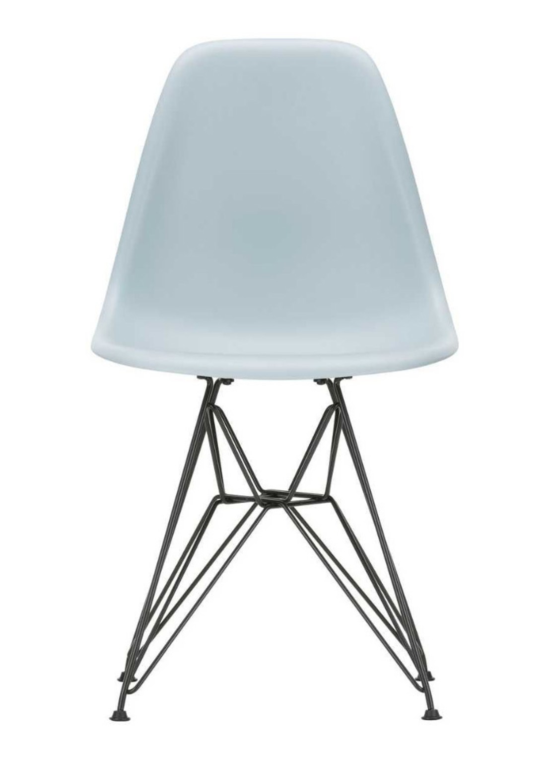 Vitra Eames DSR stoel met gepoedercoat onderstel - voorkant lichtblauw