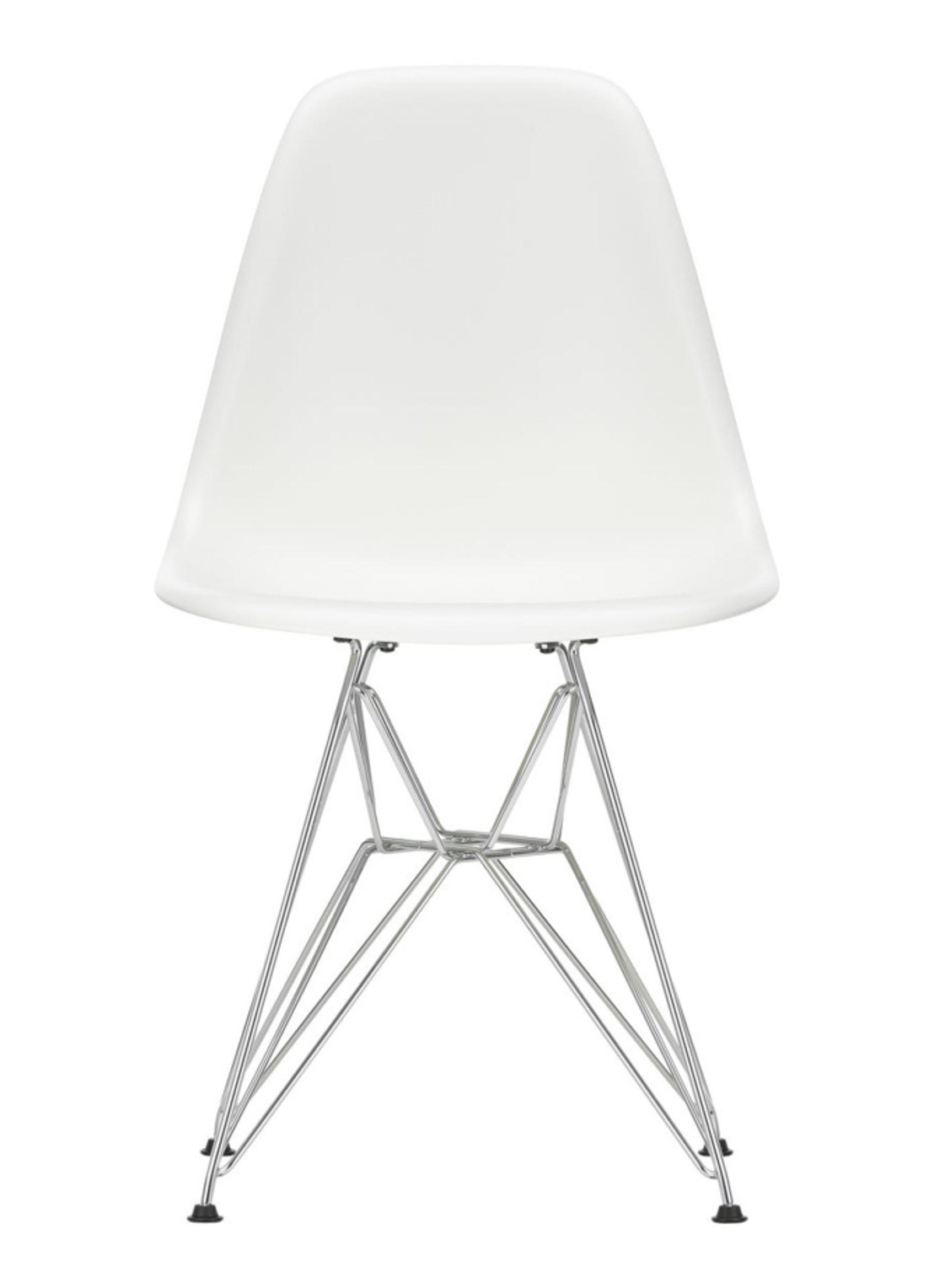 Vitra Eames DSR stoel met verchroomd onderstel - voorkant wit