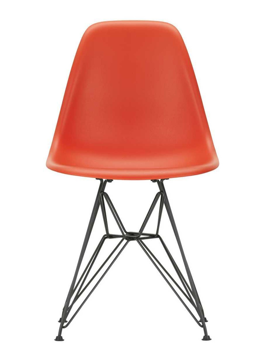 Vitra Eames DSR stoel zwart gepoedercoat onderste - voorkant rood