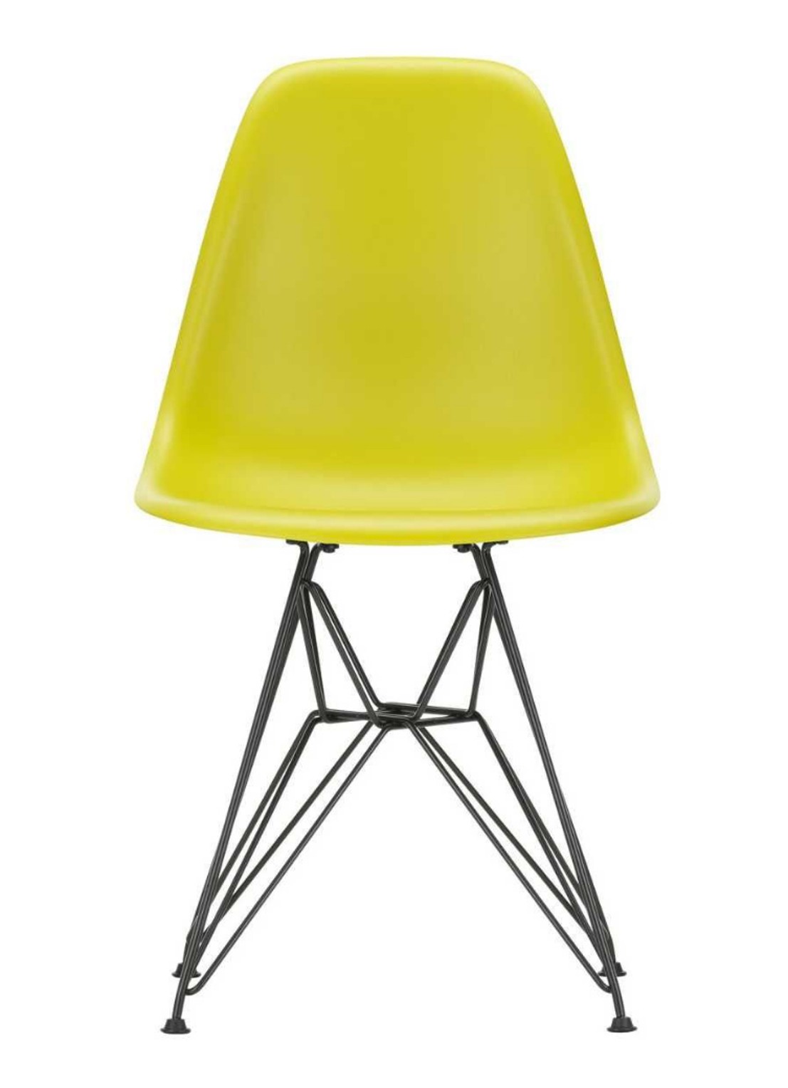 Vitra Eames DSR stoel zwart gepoedercoat onderstel - voorkant geel