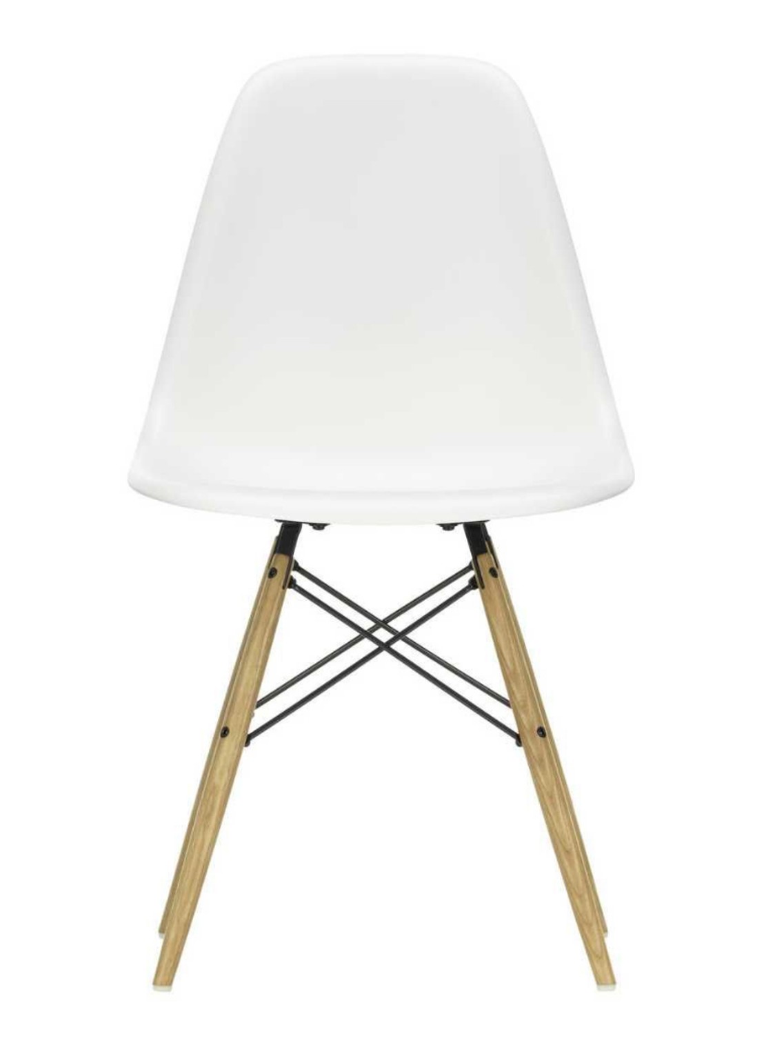 Vitra Eames DSW stoel geelachtig esdoorn onderstel - voorkant wit