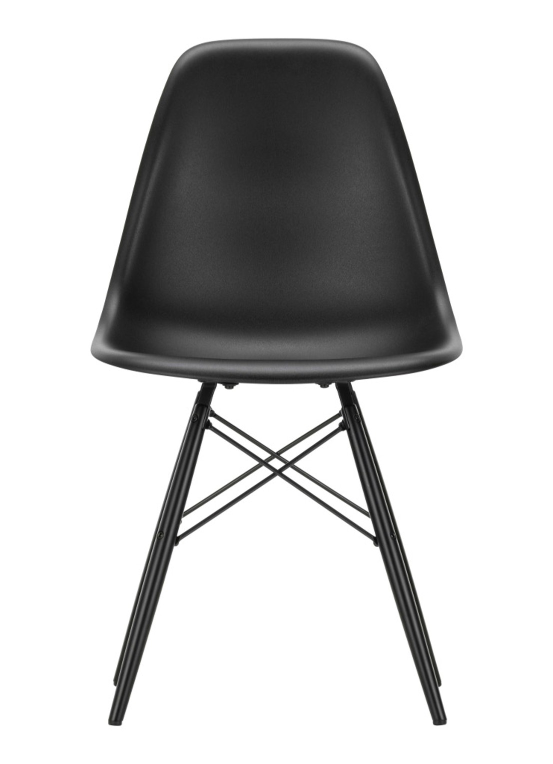 Vitra Eames DSW stoel met esdoorn onderstel - voorkant zwart
