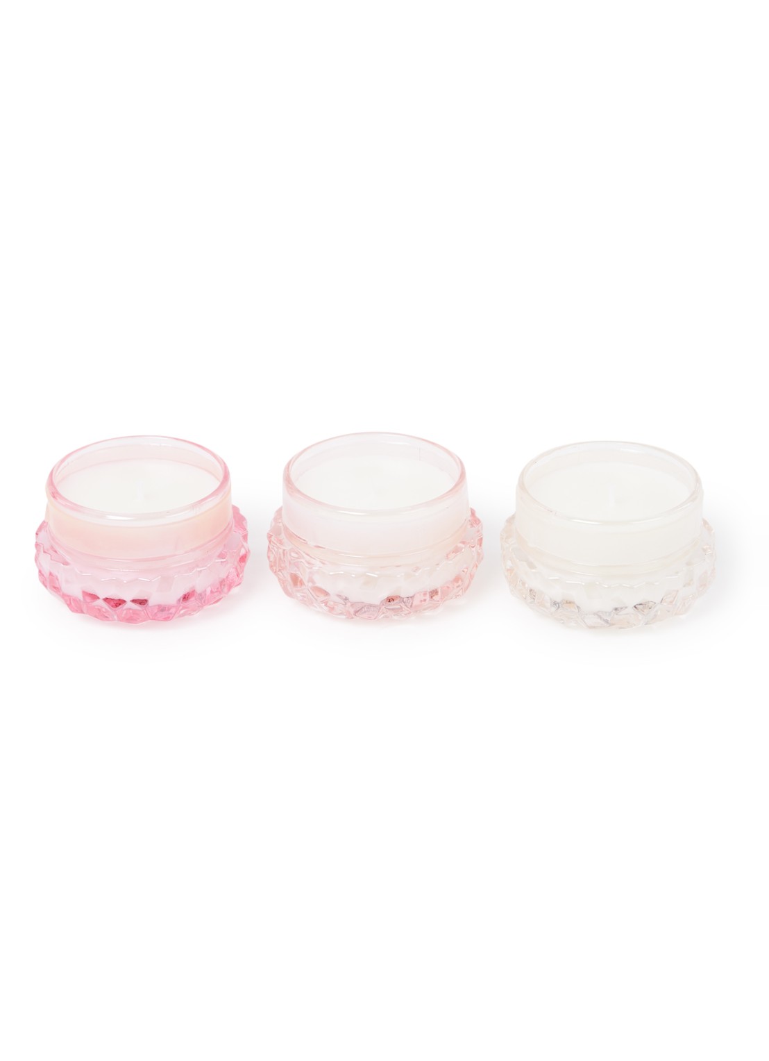Voluspa Macaron geurkaars 51 gram set van 3  - voorkant 2 roze