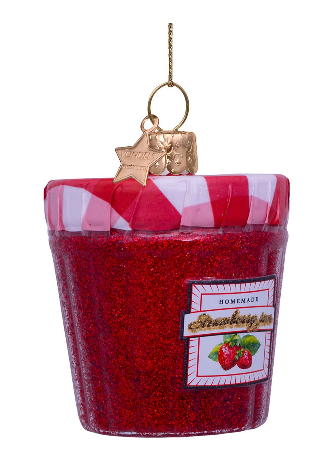 Vondels Aardbeienjam kersthanger 6 cm - detail 6 rood