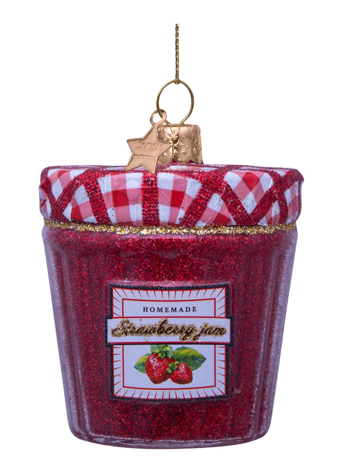 Vondels Aardbeienjam kersthanger 6 cm - voorkant rood