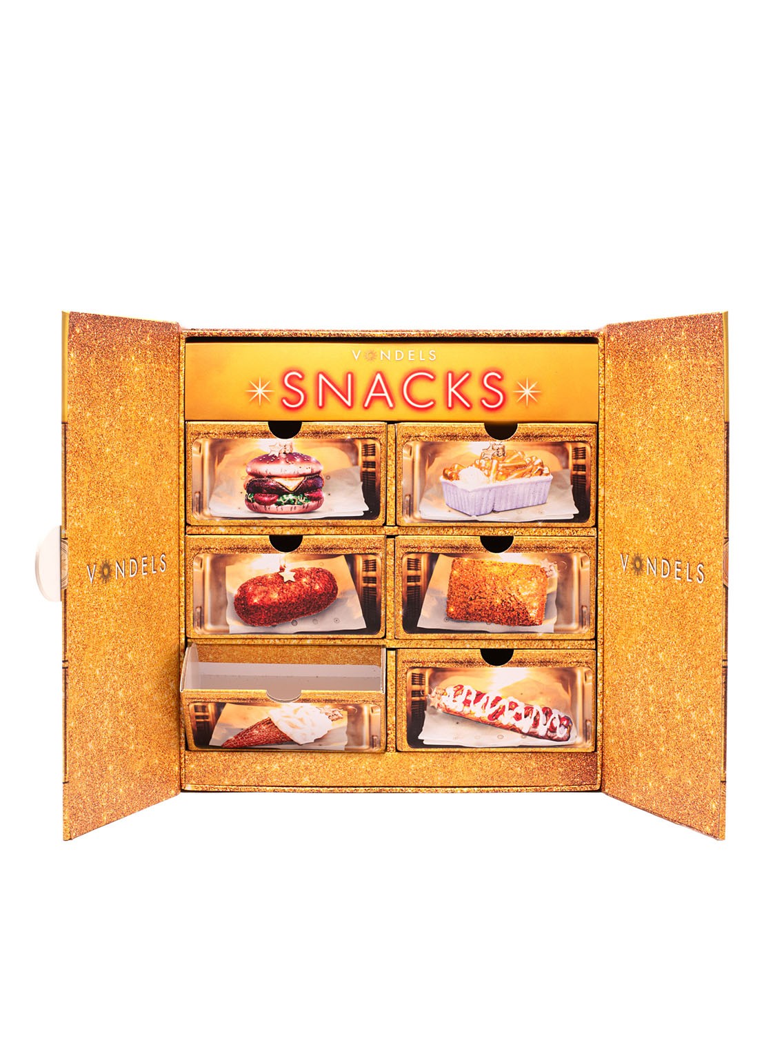 Vondels Adventskalender Snackbox kersthanger set van 6 - detail 4 goud