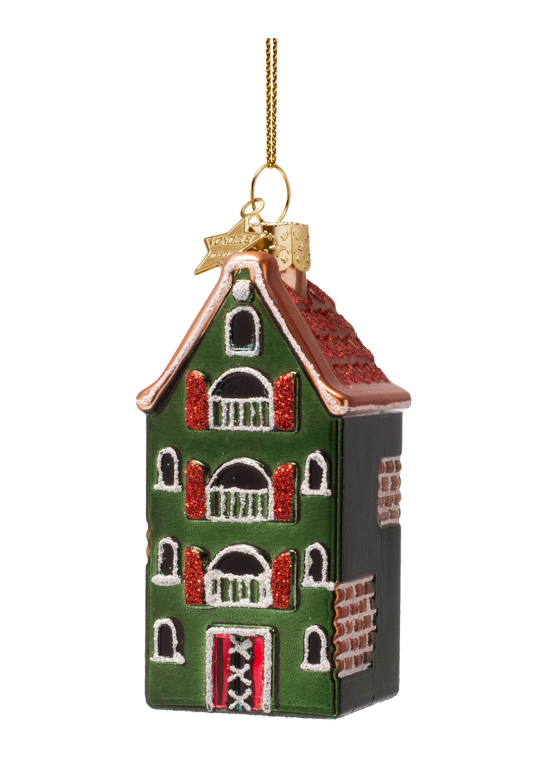 Vondels Amsterdam Grachtenpand kersthanger 9 cm - voorkant groen