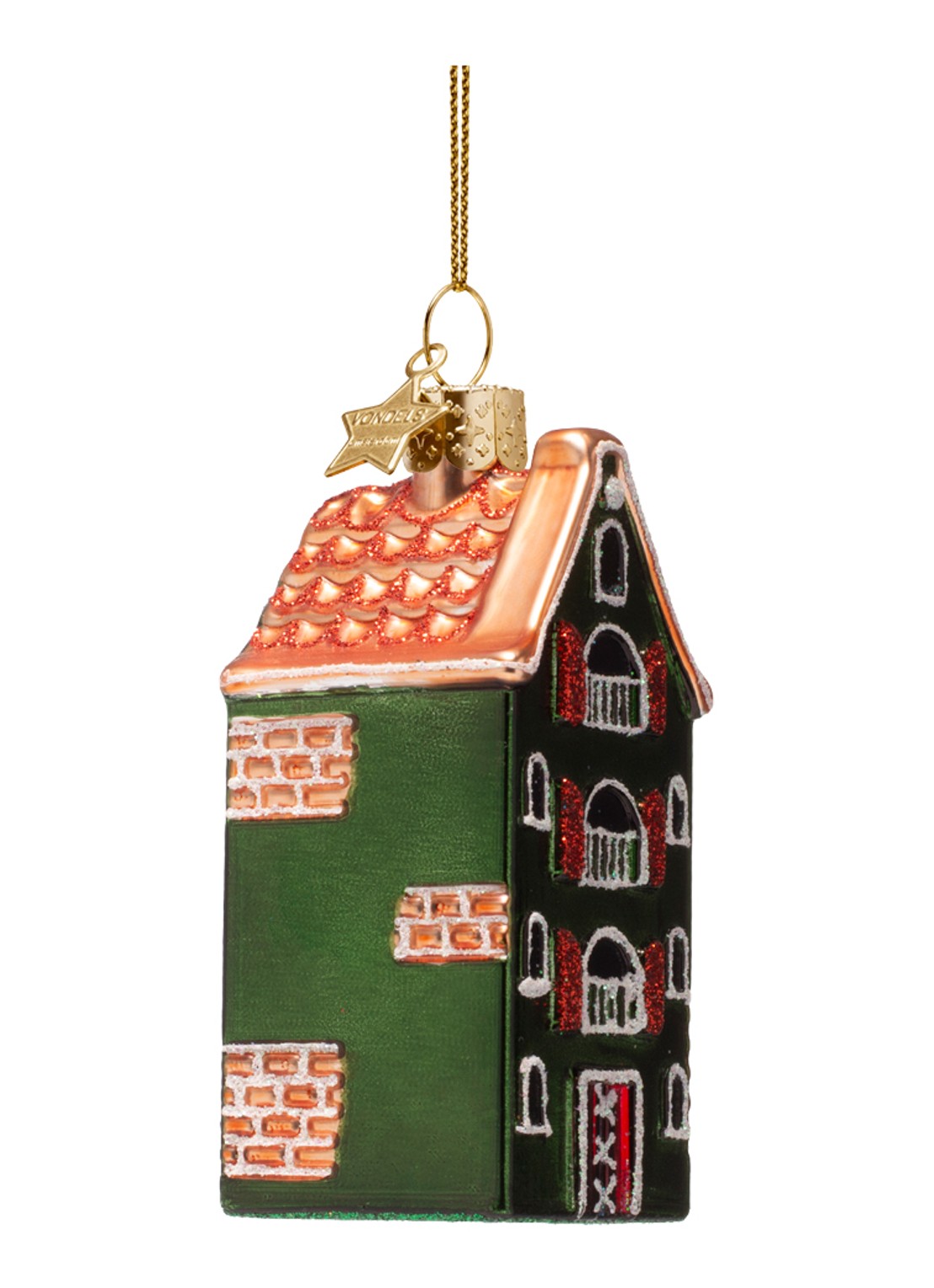 Vondels Amsterdam Grachtenpand kersthanger 9 cm - voorkant 2 groen