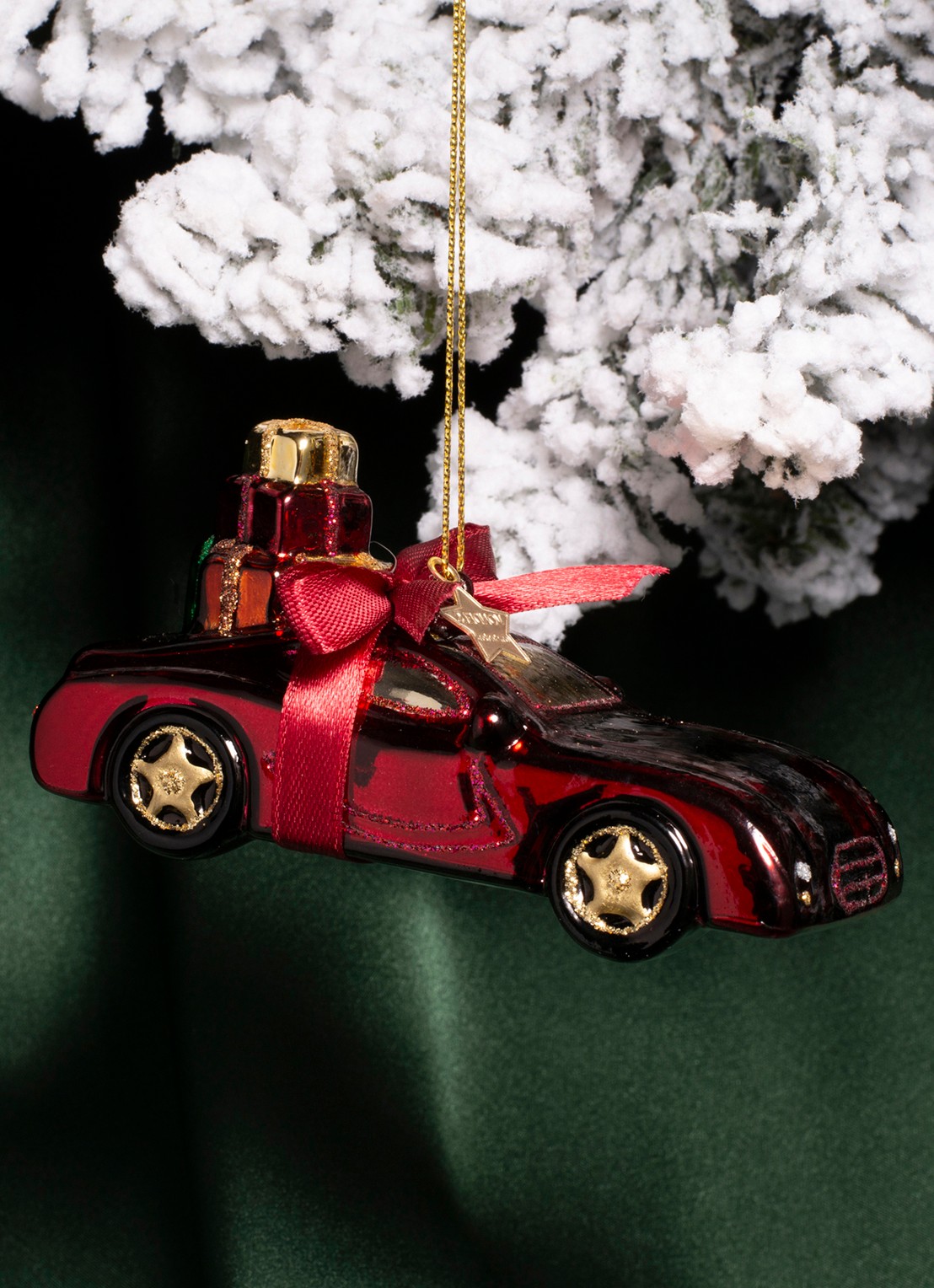 Vondels Auto Met Cadeaus kersthanger 5 cm - detail 4 bordeauxrood