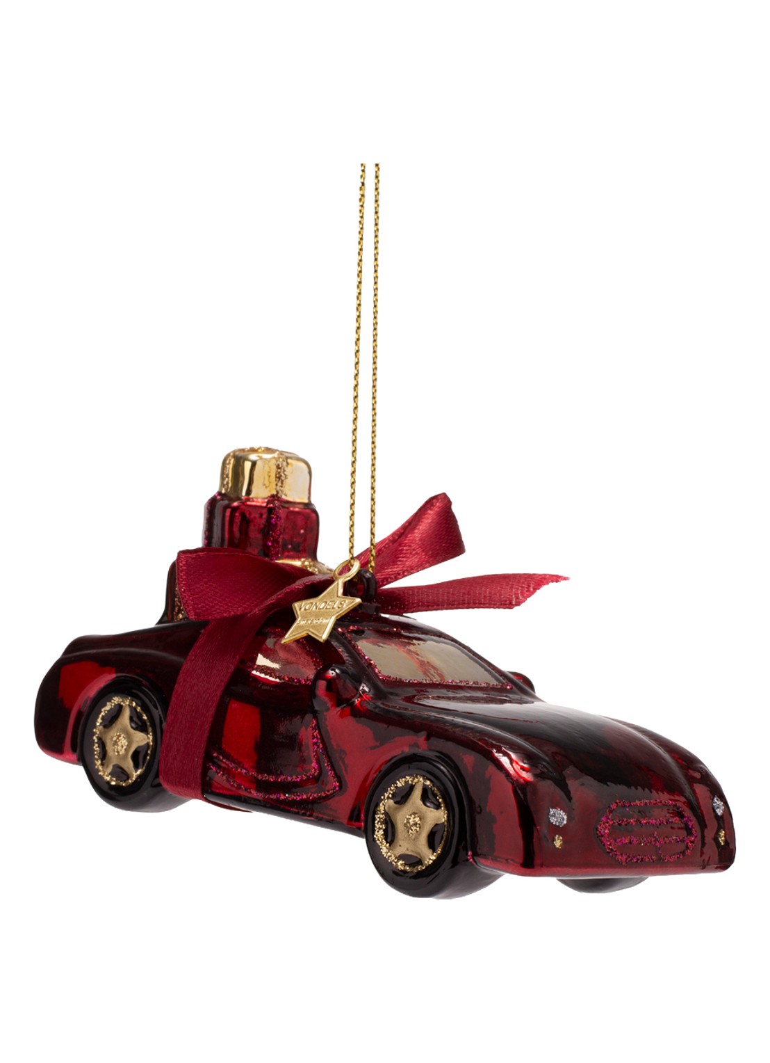 Vondels Auto Met Cadeaus kersthanger 5 cm - detail 5 bordeauxrood