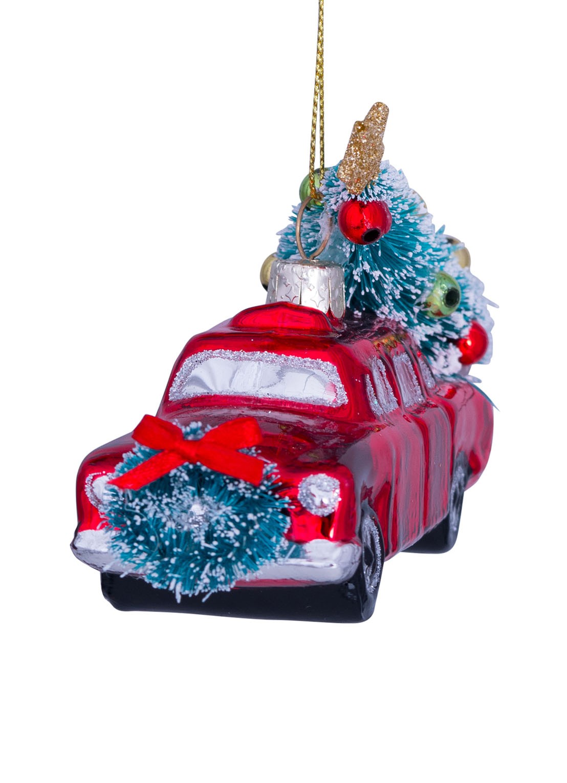 Vondels Auto met Kerstboom kersthanger 7,5 cm - detail 3 rood