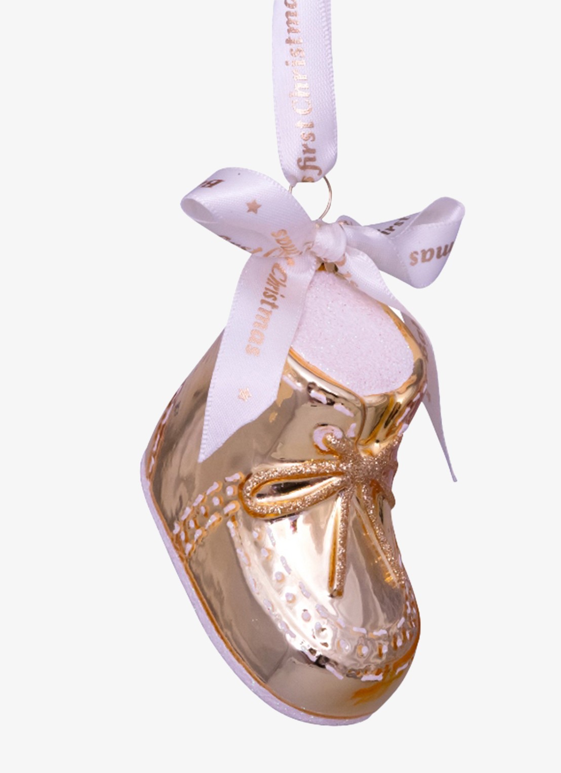 Vondels Baby's Eerste Kerst Schoen kersthanger 6 cm - voorkant goud