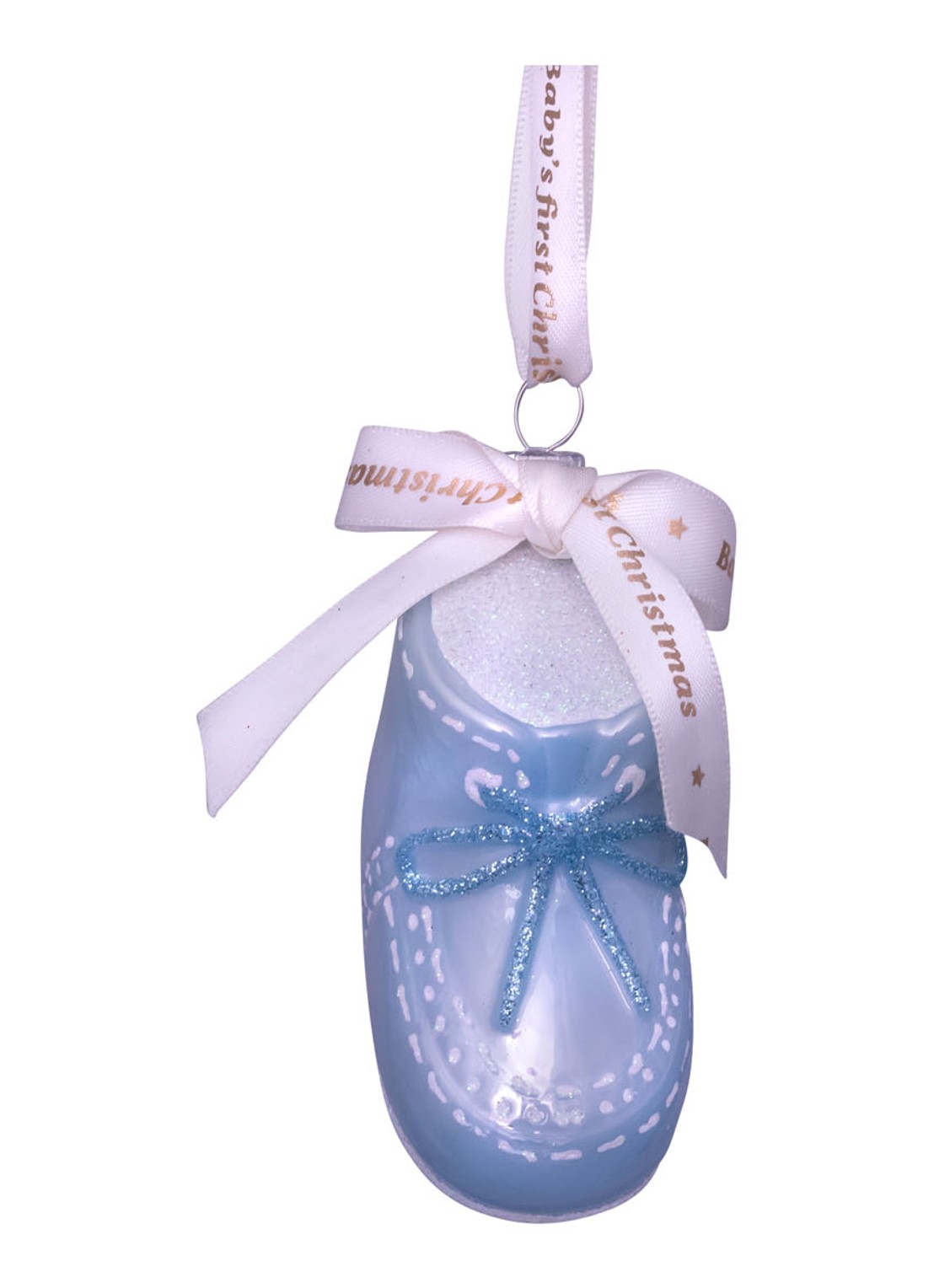 Vondels Baby's Eerste Kerstschoentje kersthanger 6 cm - voorkant lichtblauw
