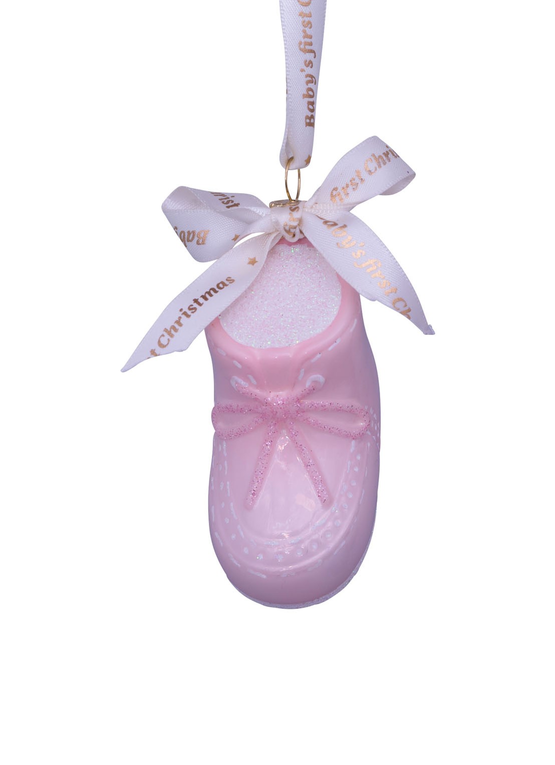 Vondels Baby's Eeste Kerst Schoen kersthanger 6 cm - detail 3 lichtroze