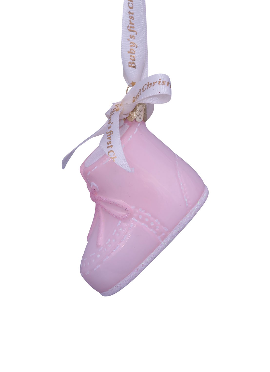 Vondels Baby's Eeste Kerst Schoen kersthanger 6 cm - detail 4 lichtroze