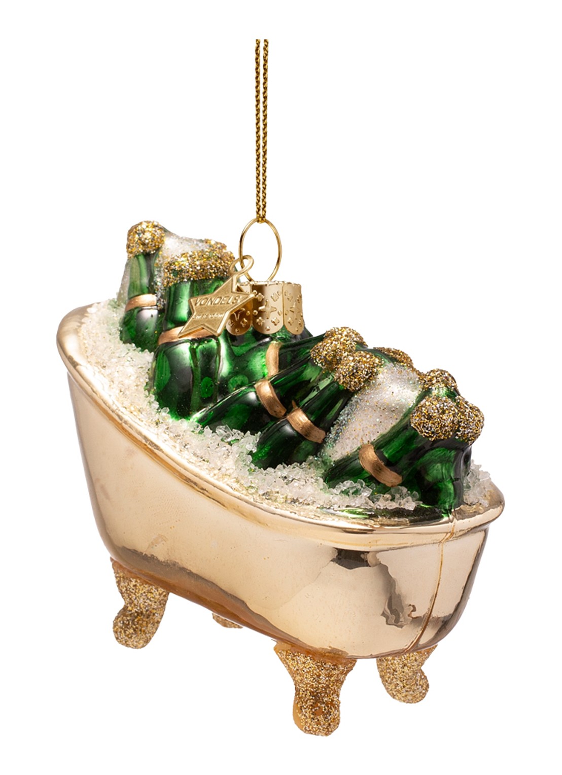 Vondels Badkuip met flessen kersthanger 7 cm - detail 4 goud