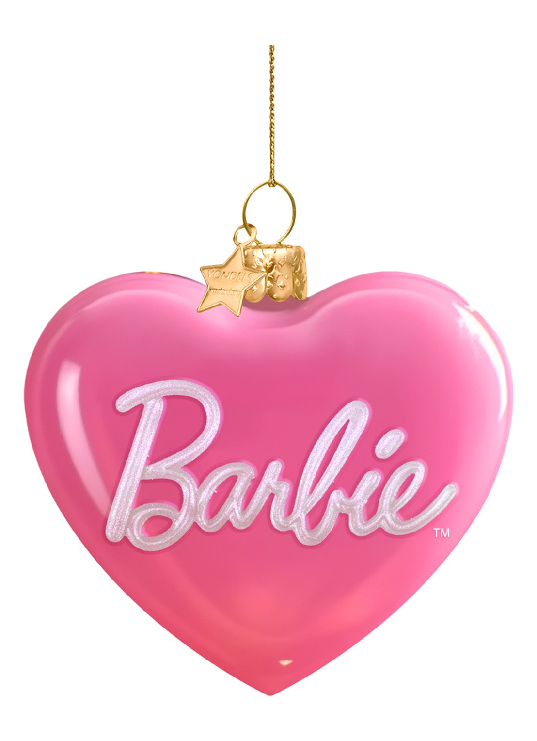 Vondels Barbie Hart Logo kersthanger 7,5 cm - voorkant roze