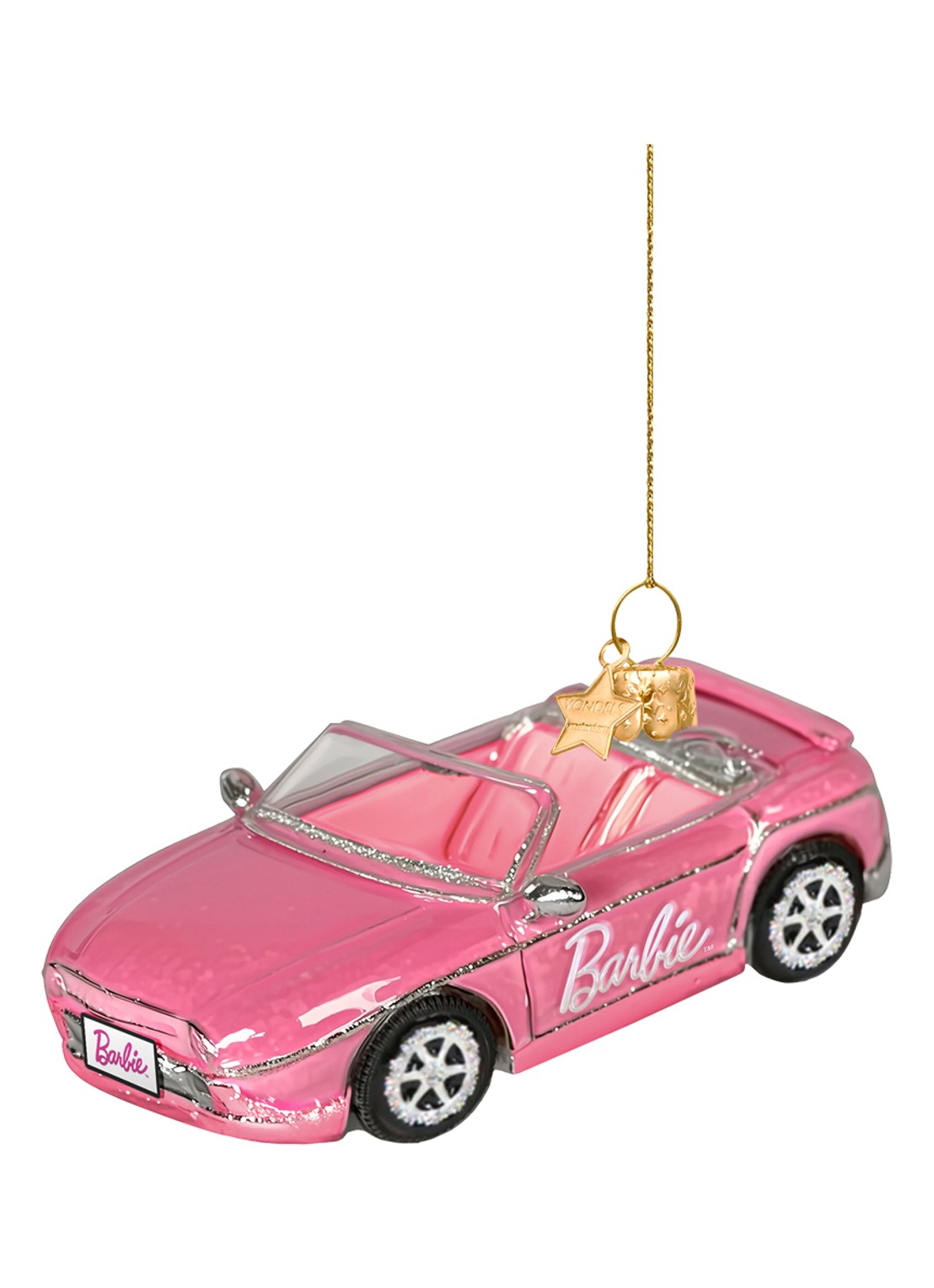 Vondels Barbie Sportauto kersthanger 5 cm - voorkant roze