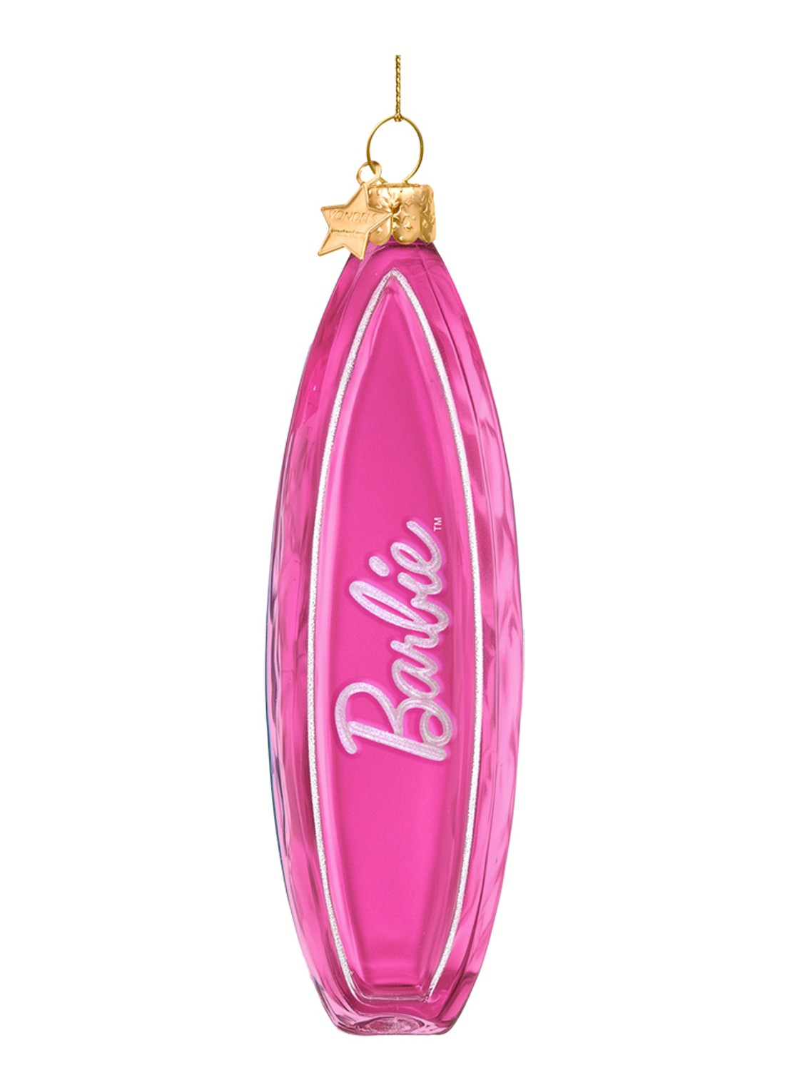 Vondels Barbie Surfboard kersthanger 11 cm - voorkant 3 roze