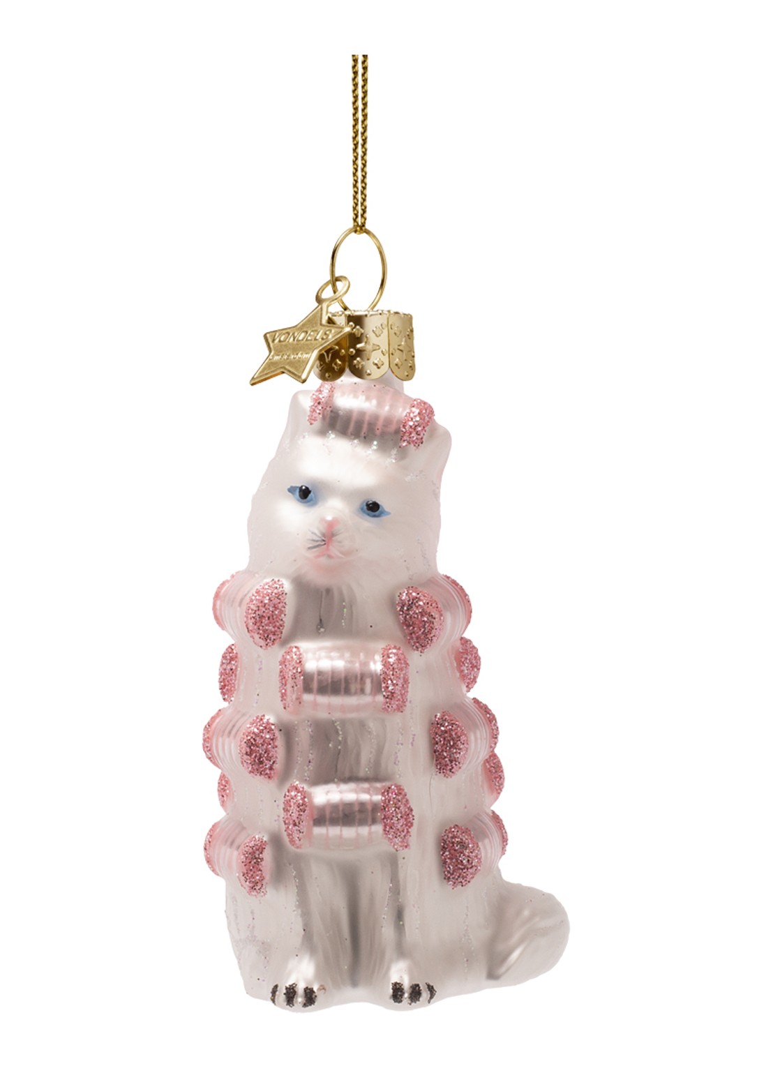 Vondels Beauty kat met krulspelden H9cm - voorkant 3 roze