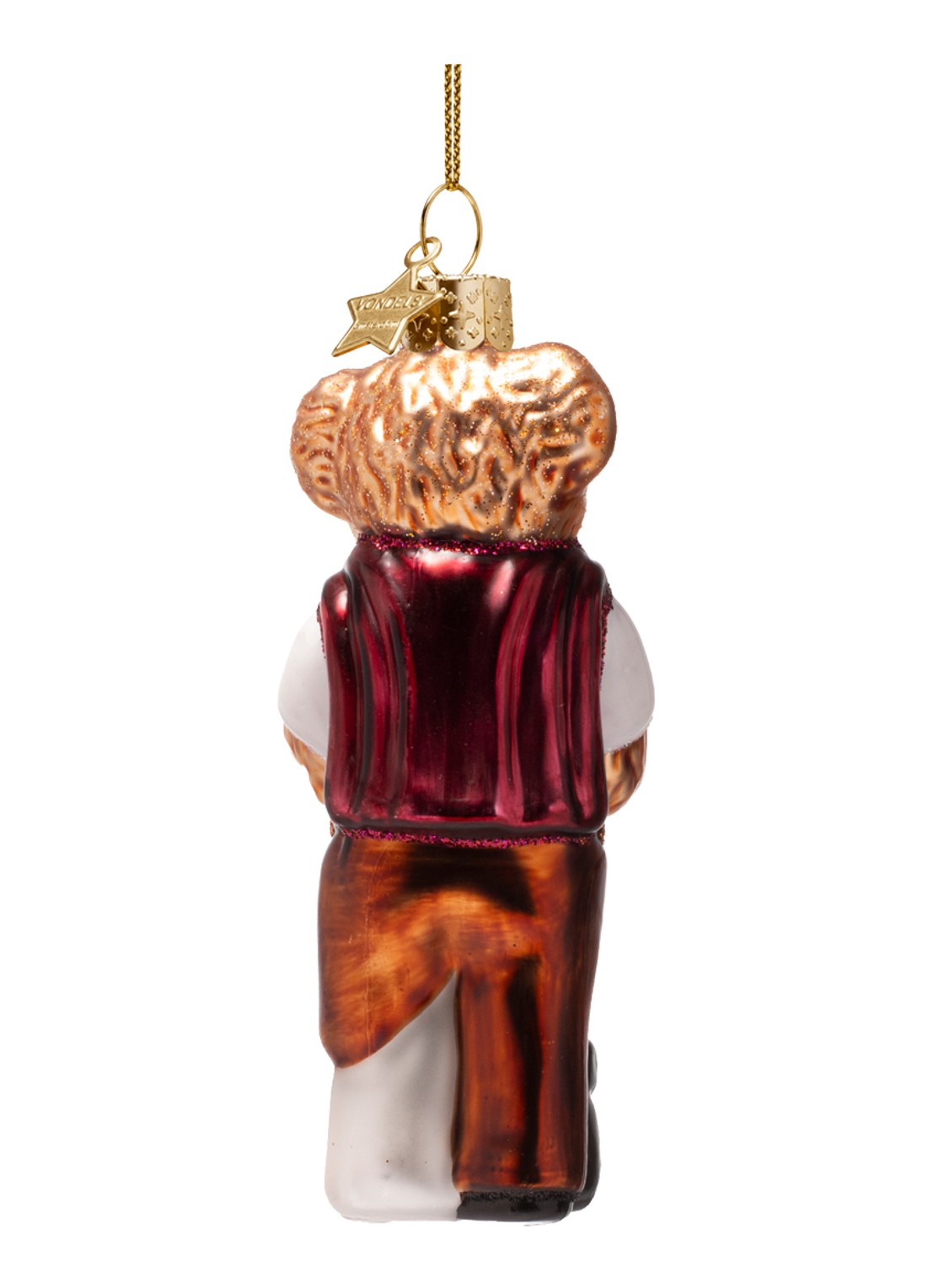 Vondels Beer in golfkleding kersthanger 11,5 cm - achterkant bruin