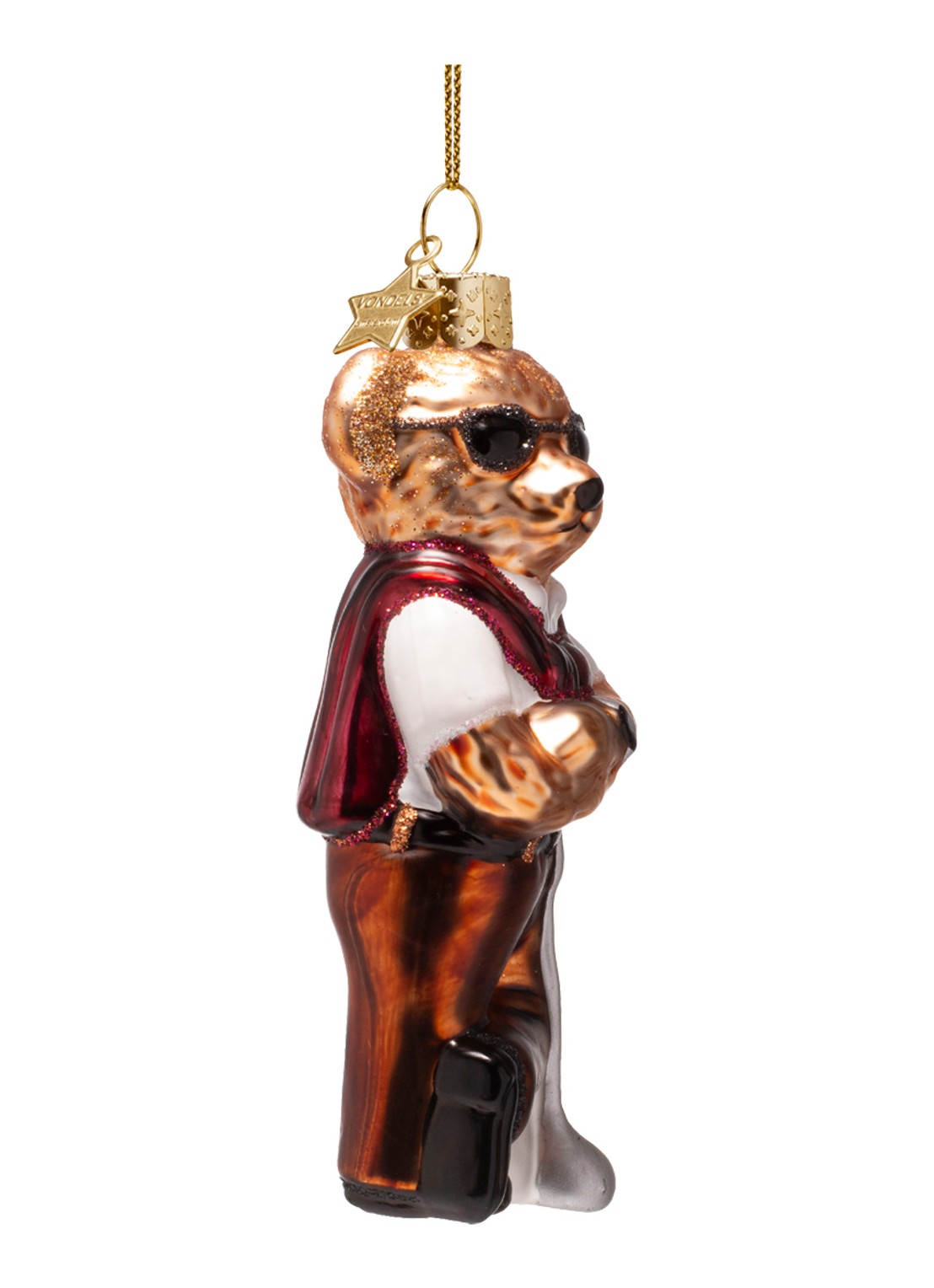 Vondels Beer in golfkleding kersthanger 11,5 cm - voorkant 3 bruin