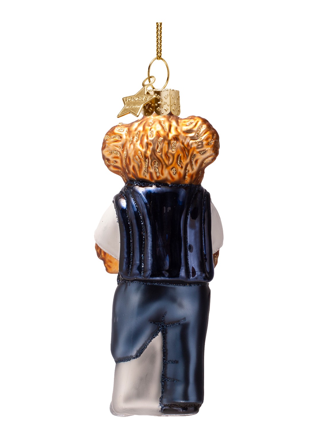 Vondels Beer in golfkleding kersthanger 12 cm - achterkant 2 donkerblauw