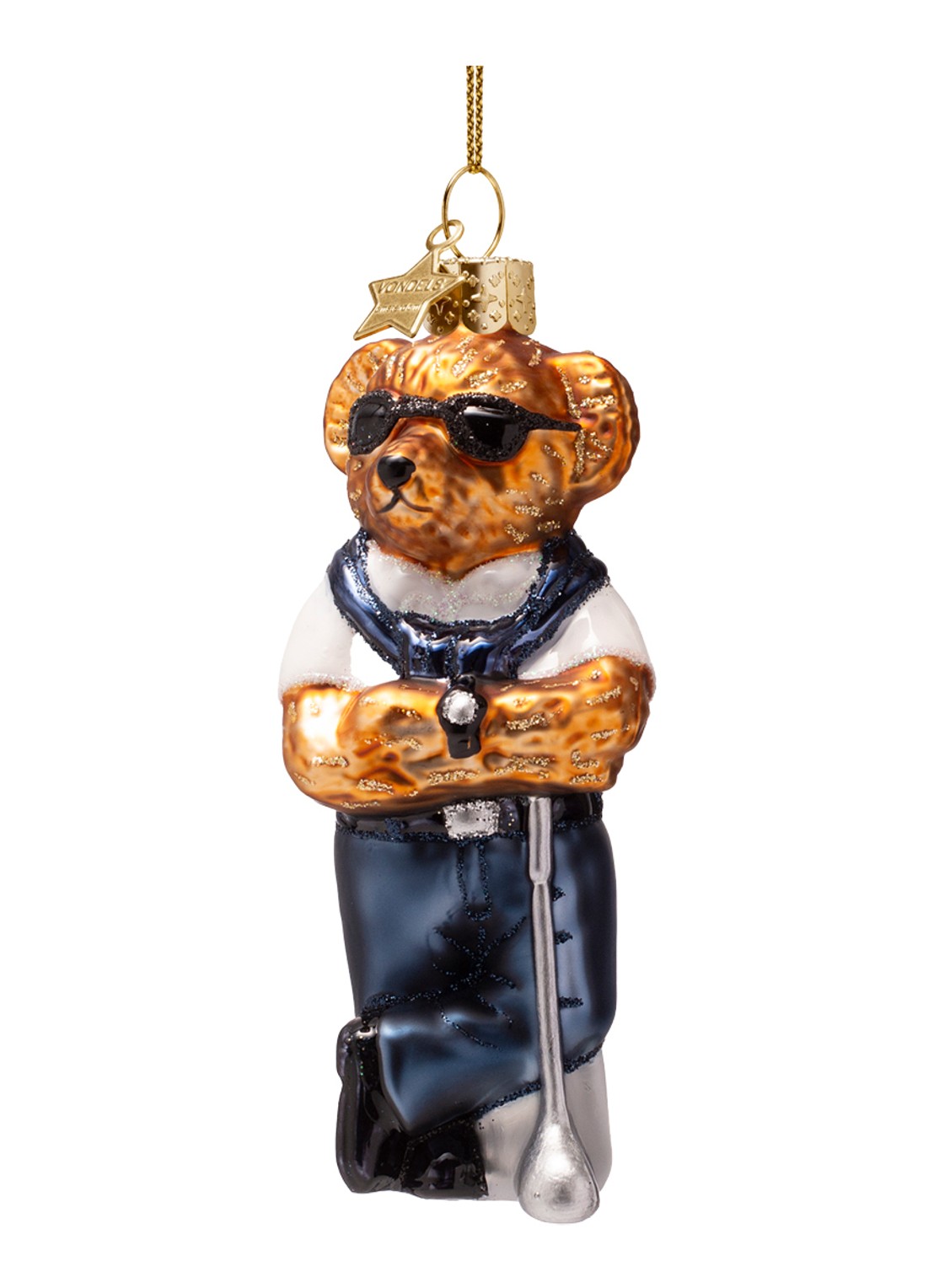 Vondels Beer in golfkleding kersthanger 12 cm - voorkant 3 donkerblauw
