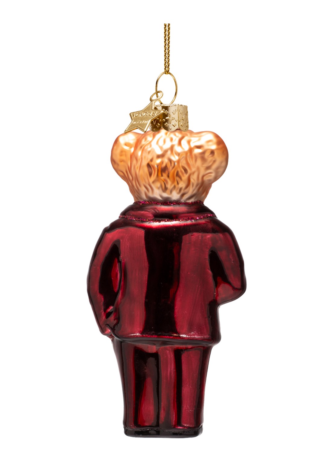 Vondels Beer kersthanger 11,5 cm - achterkant bordeauxrood