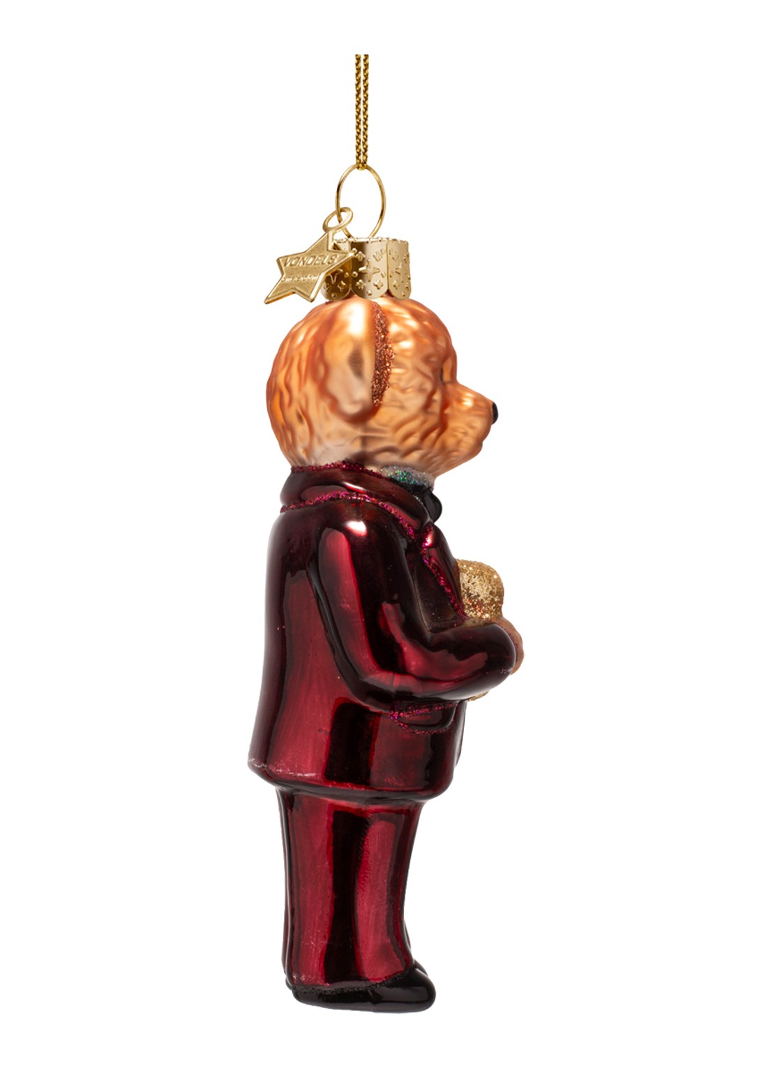 Vondels Beer kersthanger 11,5 cm - voorkant 3 bordeauxrood