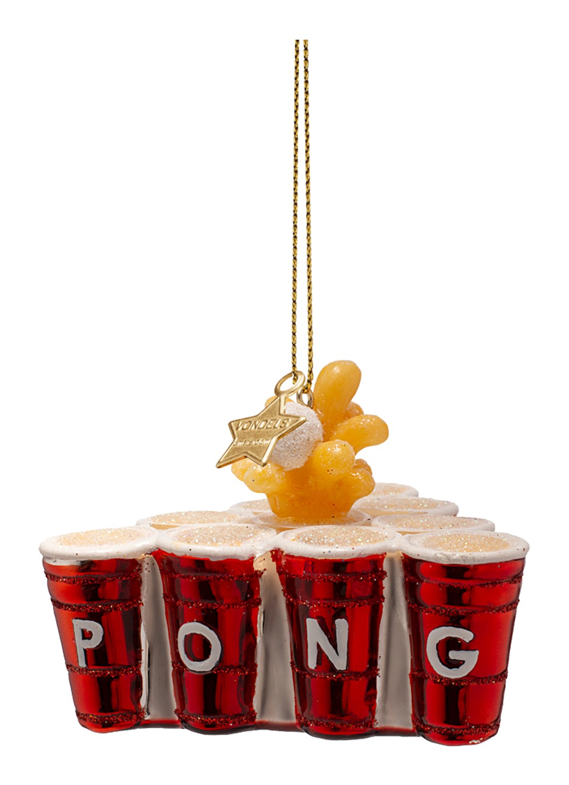 Vondels Beer Pong kersthanger 6 cm - detail rood