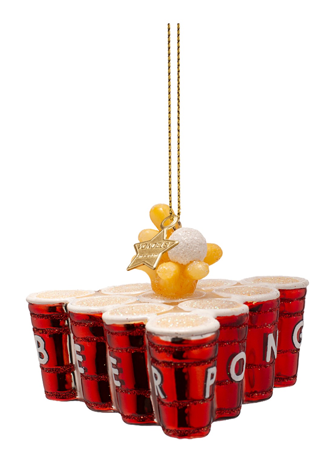 Vondels Beer Pong kersthanger 6 cm - voorkant 3 rood