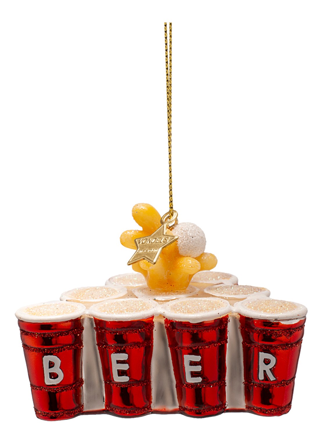 Vondels Beer Pong kersthanger 6 cm - voorkant 4 rood
