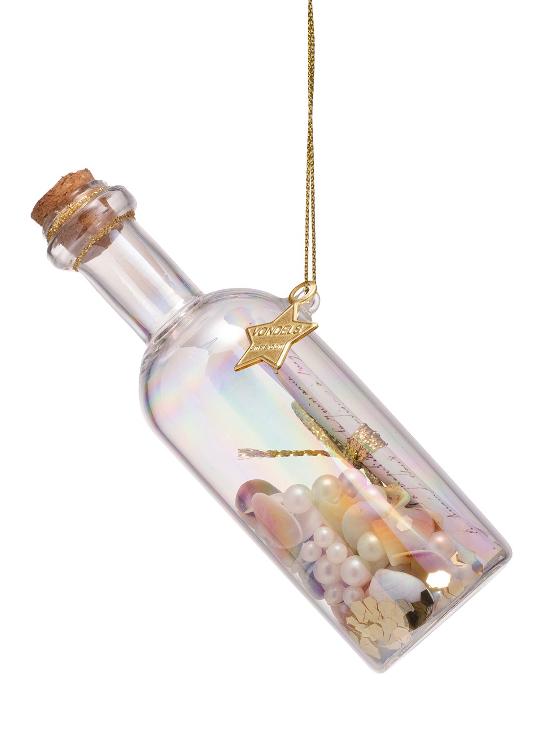 Vondels Bericht in een fles kersthanger 4 cm - detail 2 gebroken wit