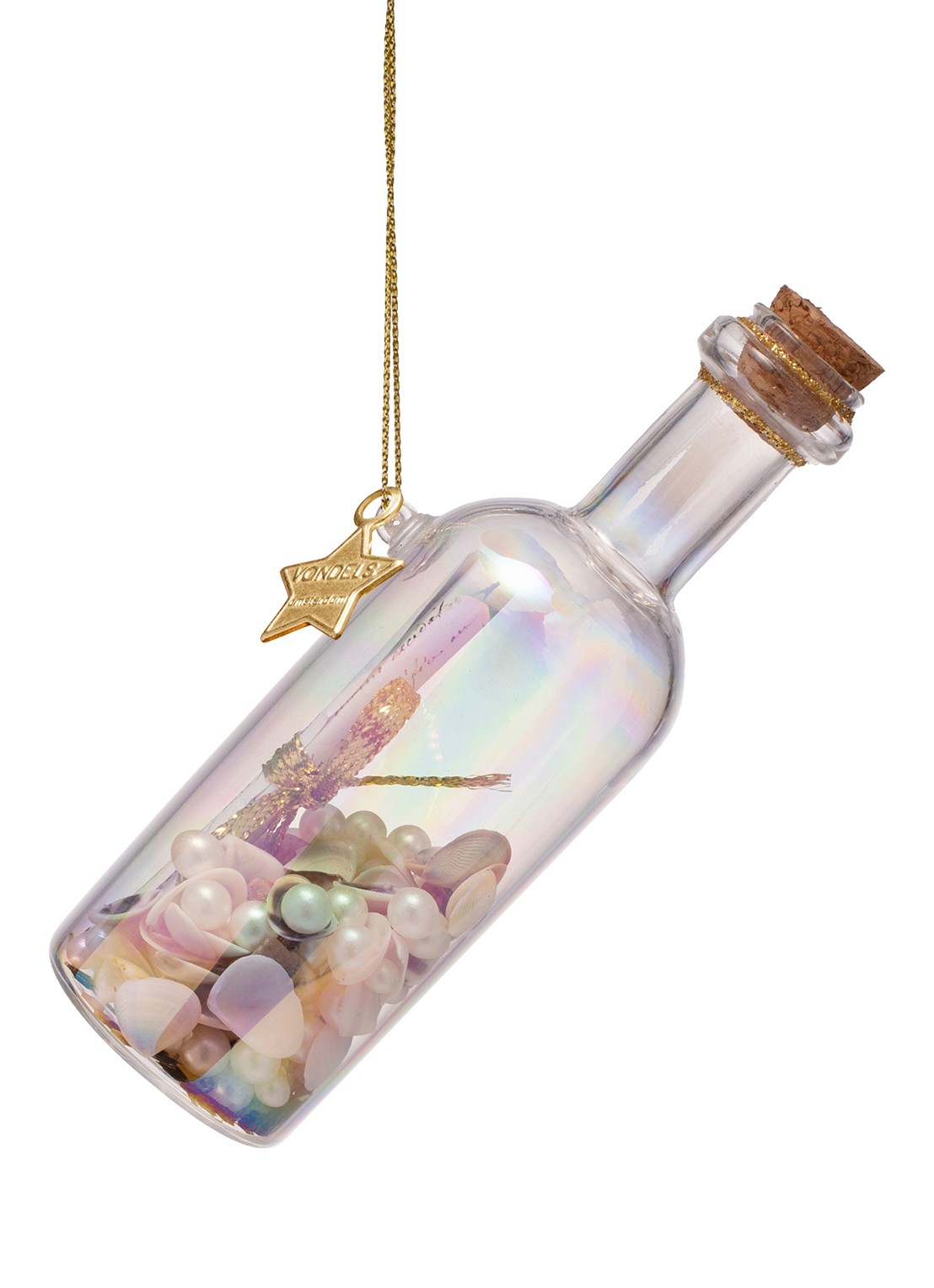 Vondels Bericht in een fles kersthanger 4 cm - voorkant 5 gebroken wit