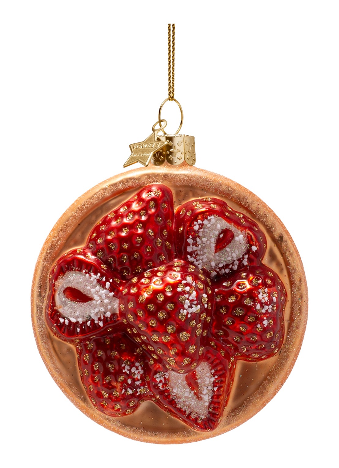 Vondels Beschuitje met aardbei kersthanger 8,5 cm - voorkant rood