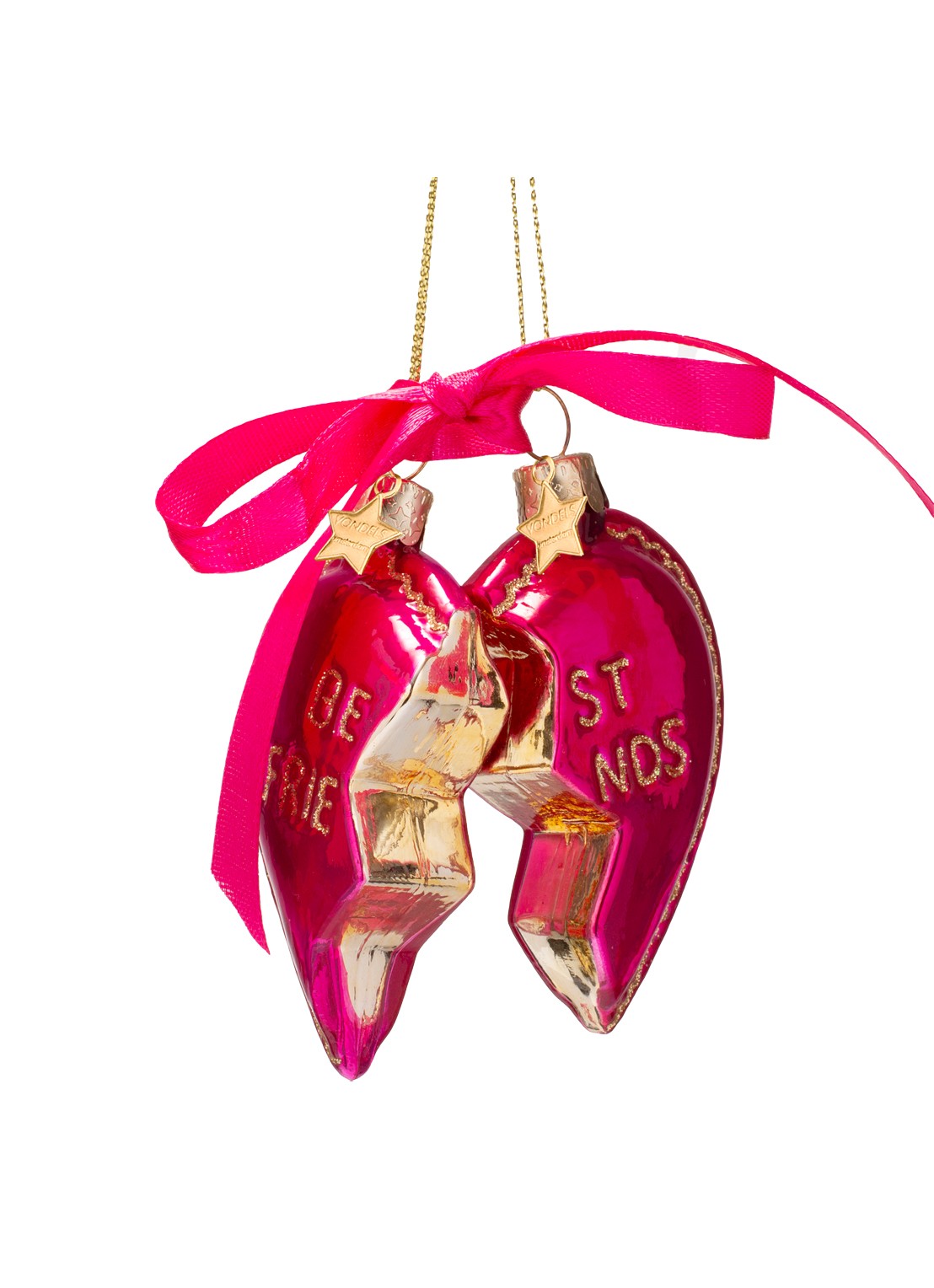 Vondels Best Friend Hearts kersthanger - voorkant 2 roze