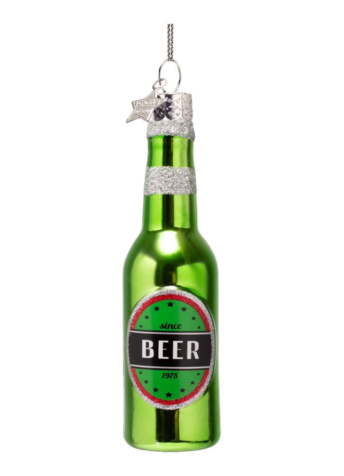 Vondels Bierfles kersthanger 12,5 cm - voorkant groen