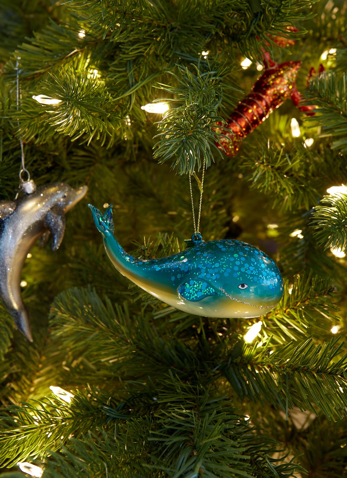 Vondels Blue Giant Whale kersthanger 4,5 cm - voorkant 2 turquoise
