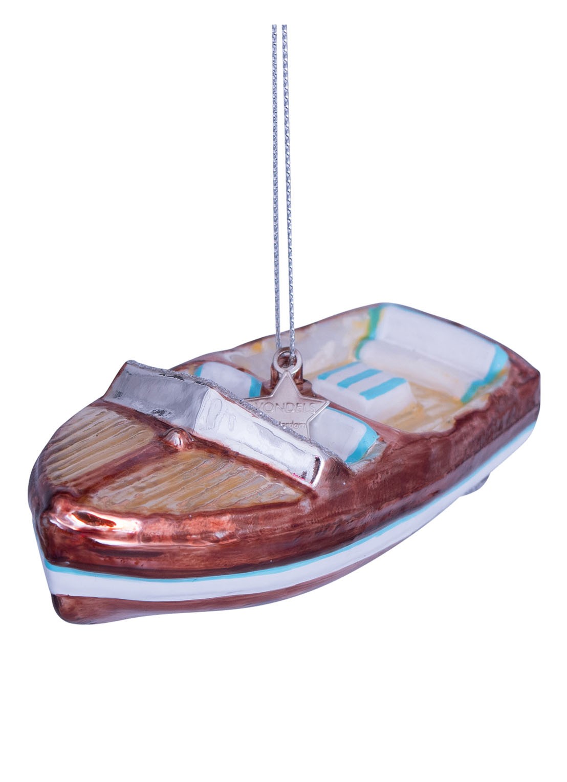 Vondels Boot kersthanger 4 cm - detail 3 bruin
