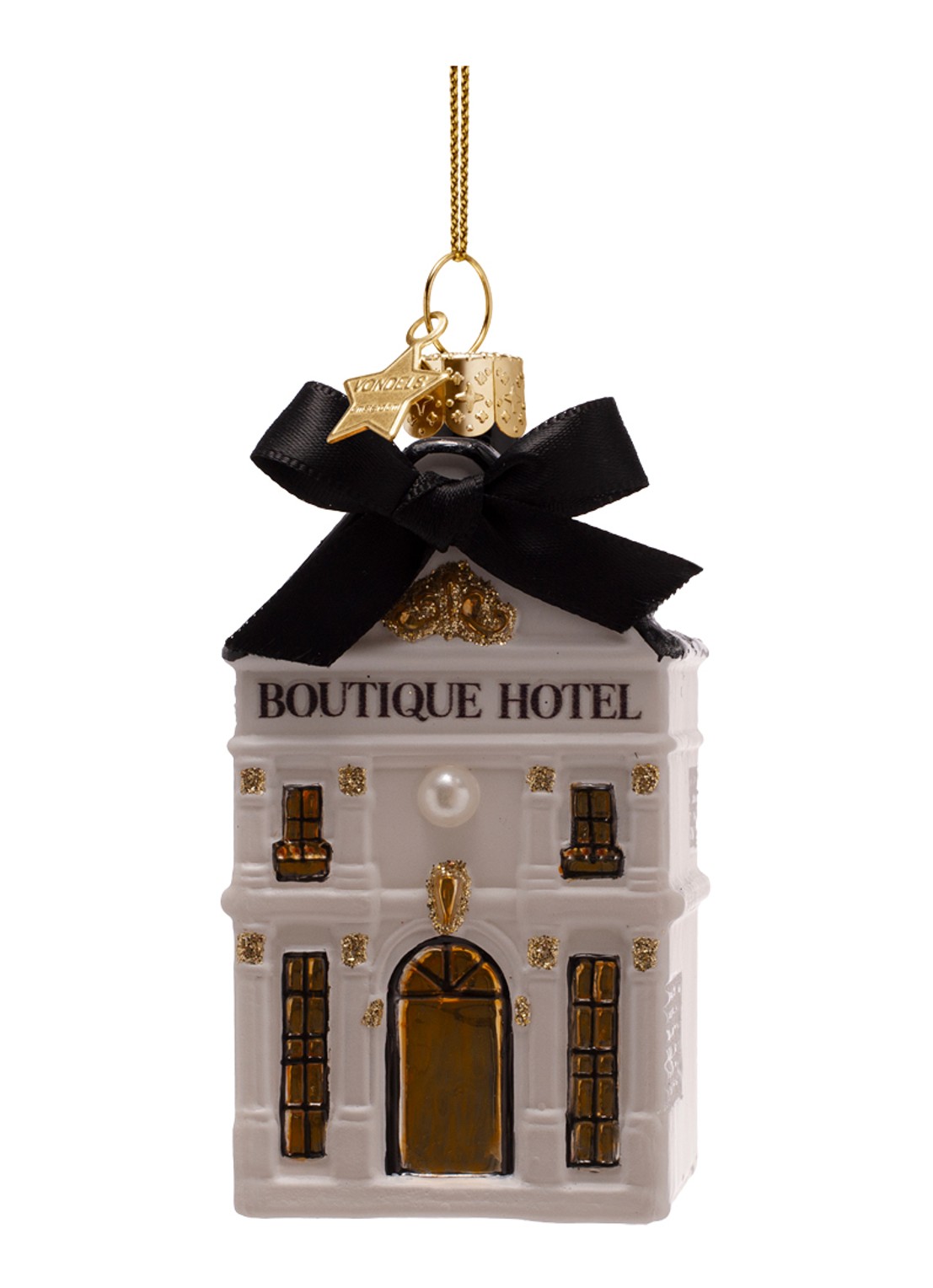 Vondels Boutique Hotel kersthanger 9 cm - voorkant 3 wit