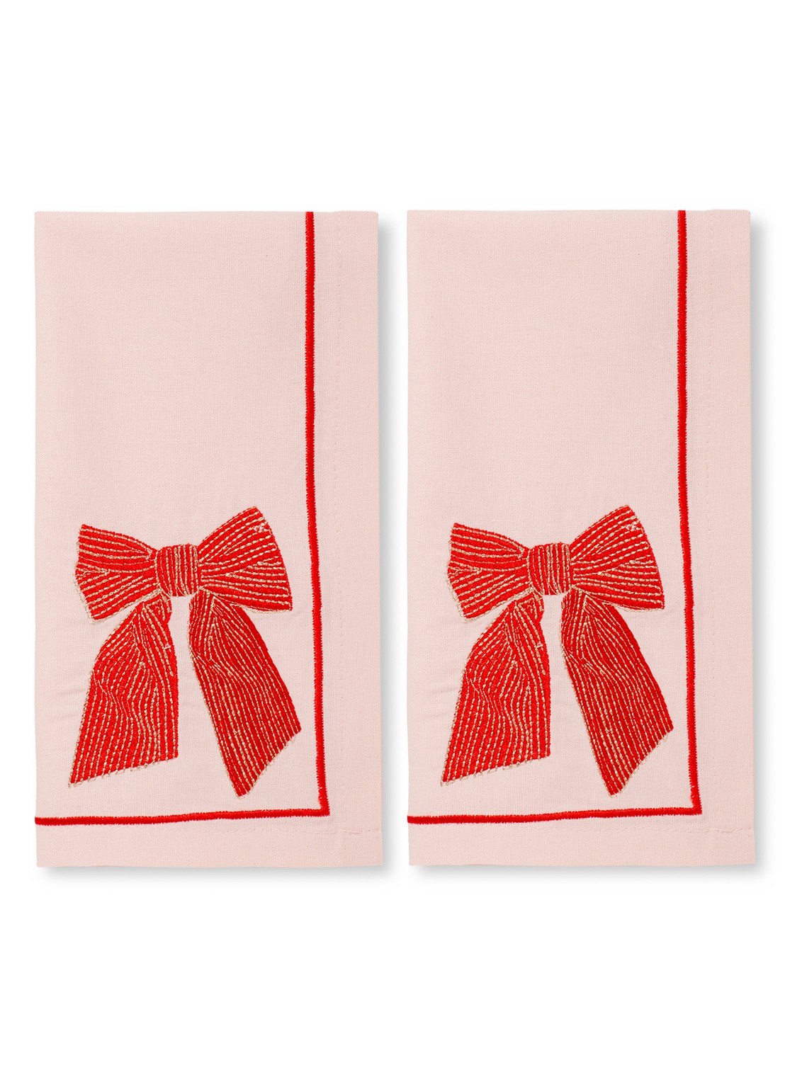 Vondels Bow servetten in linnenblend 45 x 45 cm set van 2 - voorkant lichtroze