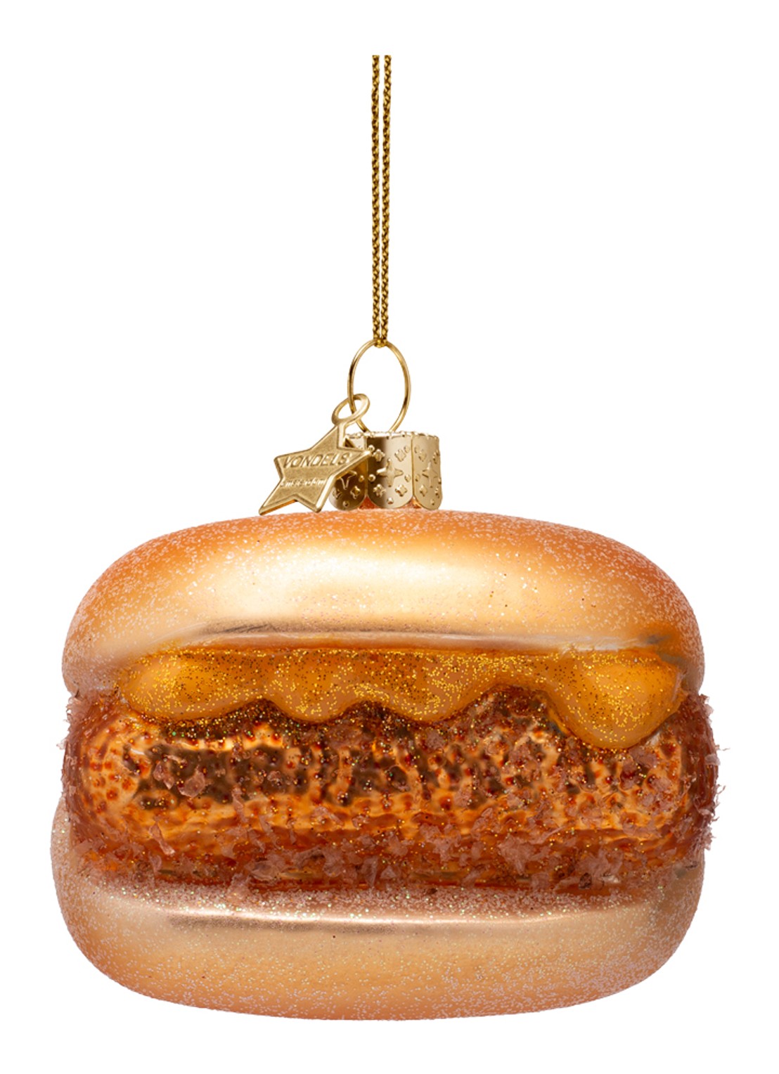 Vondels Broodje Kroket kersthanger 6,5 cm - voorkant 5 goud