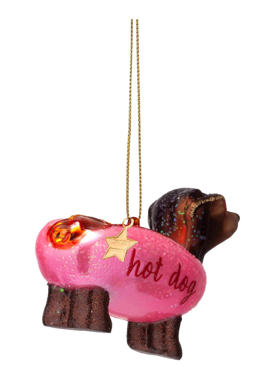 Vondels Bubblegum Hotdog Dachshund kersthanger 6 cm - achterkant 3 roze